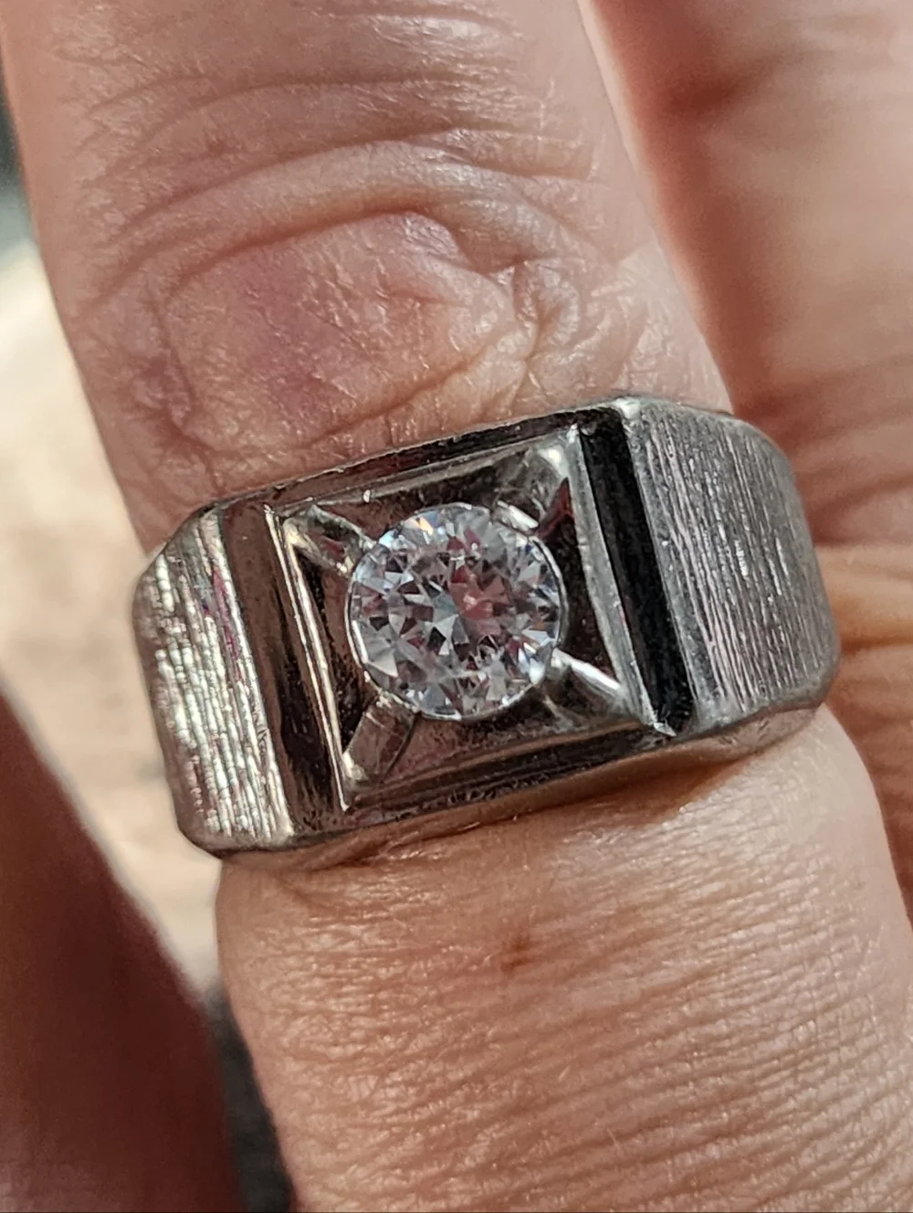 Sterling Silver Men's Ring with CZ Center Stone